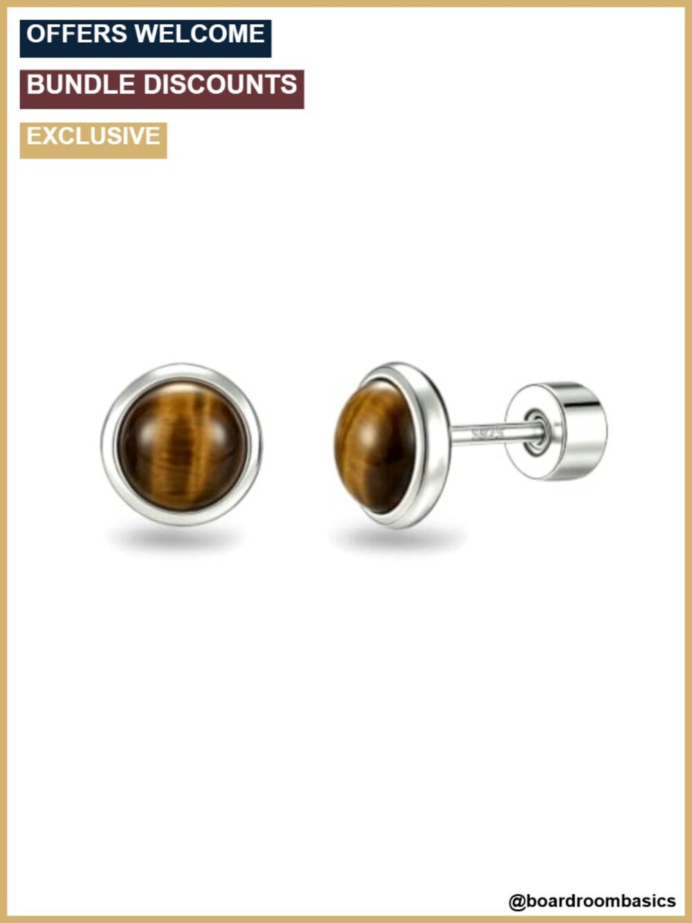 Natural Tiger's Eye Stud Earrings with 925 Sterling Silver Posts